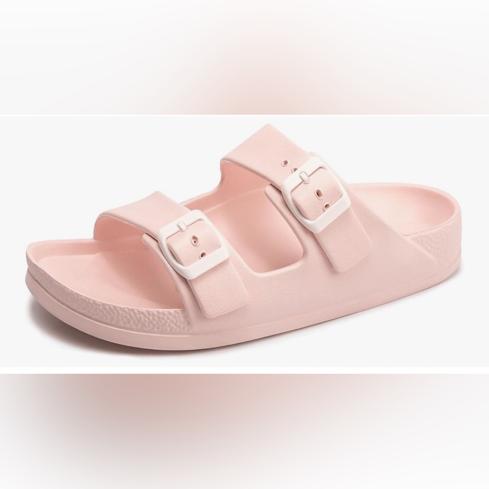 NEW FUNKYMONKEY Pink Comfort Slides Double Buckle Adjustable EVA Flat Sandals